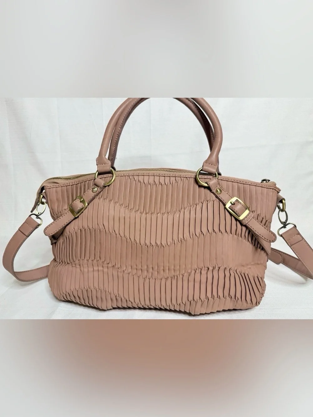 COACH 2WAY Madison Gathered 2-Way Tote Leather Handbag Blush Pink Crossbody